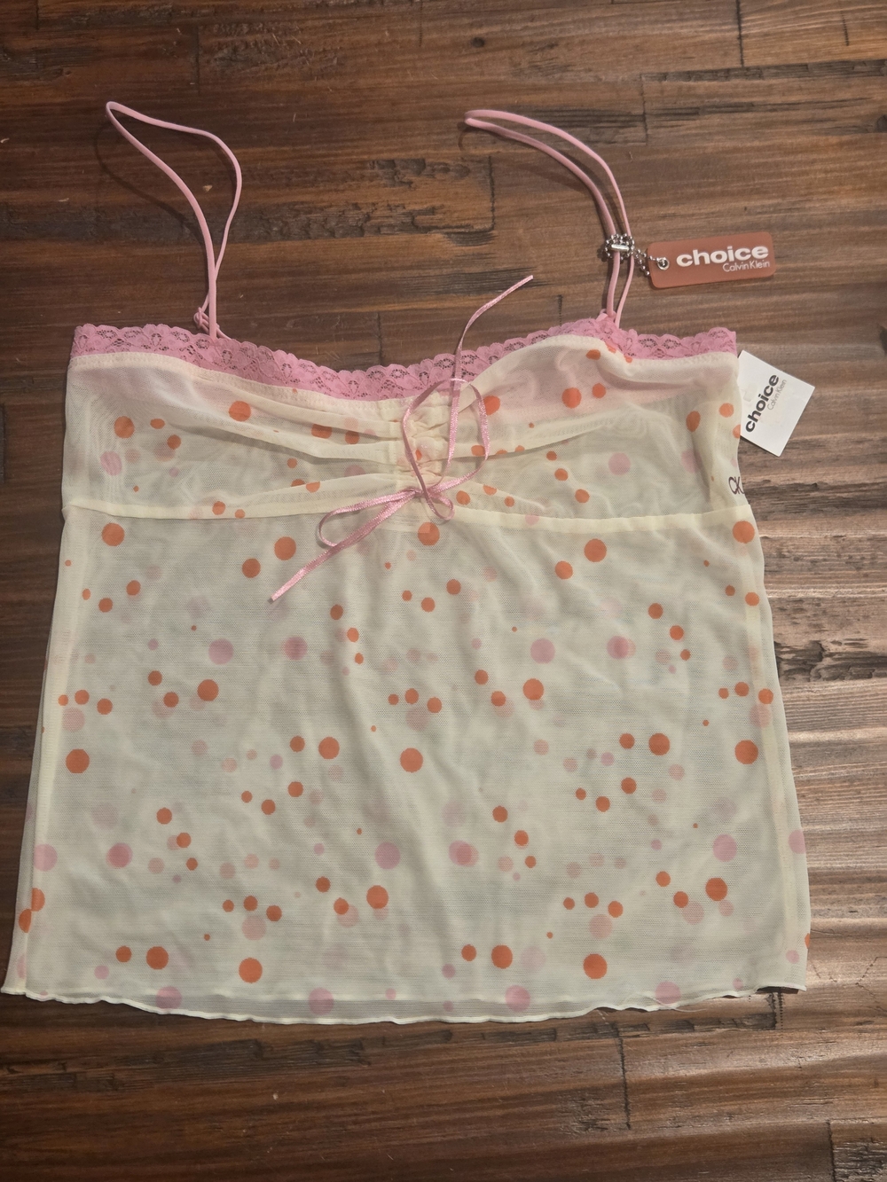 Choice by Calvin Klein Pink Polka Dot Sheer Chemise. NWT